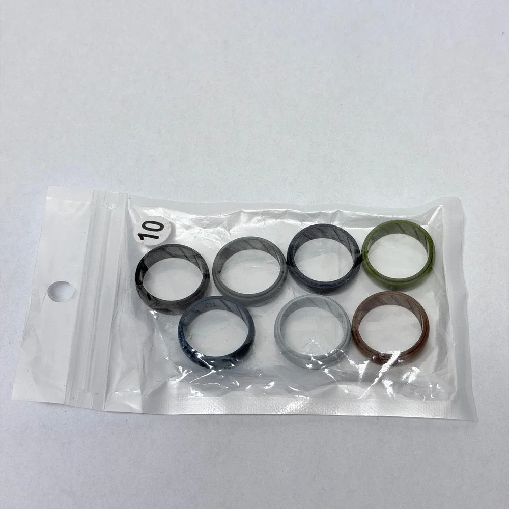 Mens Silicone Wedding Band Set 7 Pack Size 10 Rubber Rings 8mm Step Edge Airflow